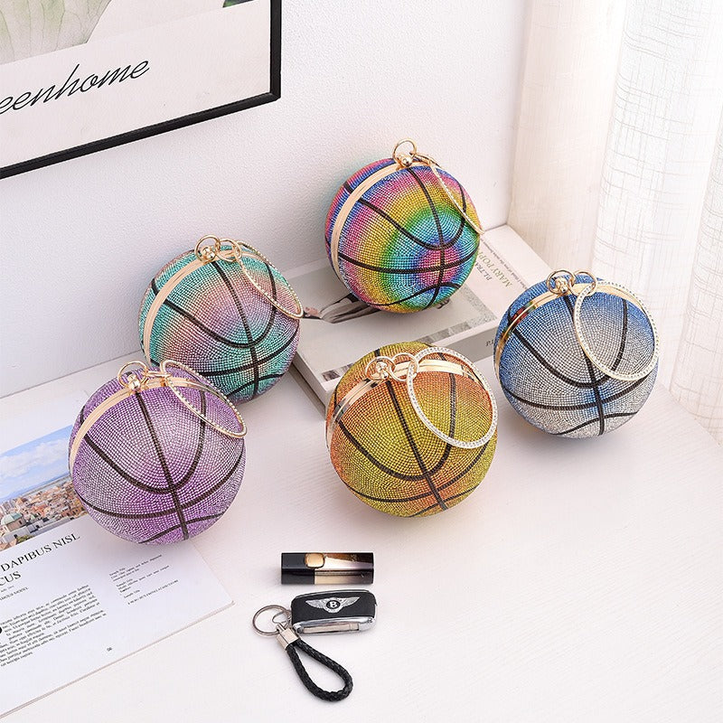 Basketball-Banketttasche, rund, mit Diamanten besetzt, handgehalten, vielseitig, in allmählicher Farbe, Abendkleid, diagonale Straddle-Tasche