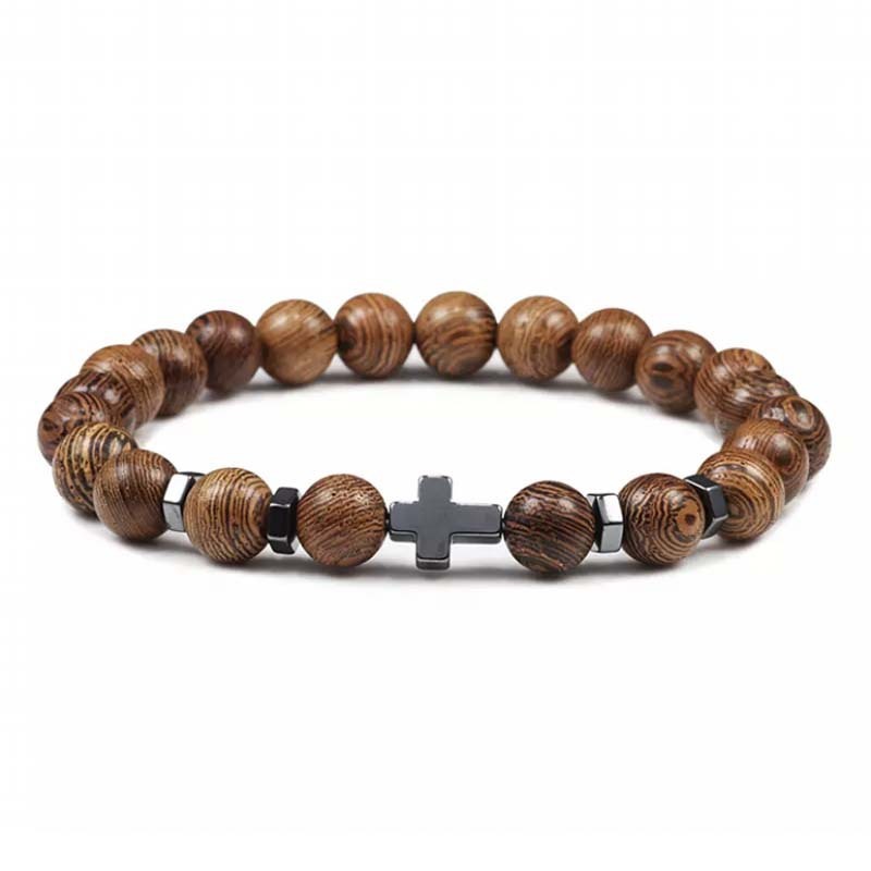 Natural Stone Cross Beaded Bracelet
