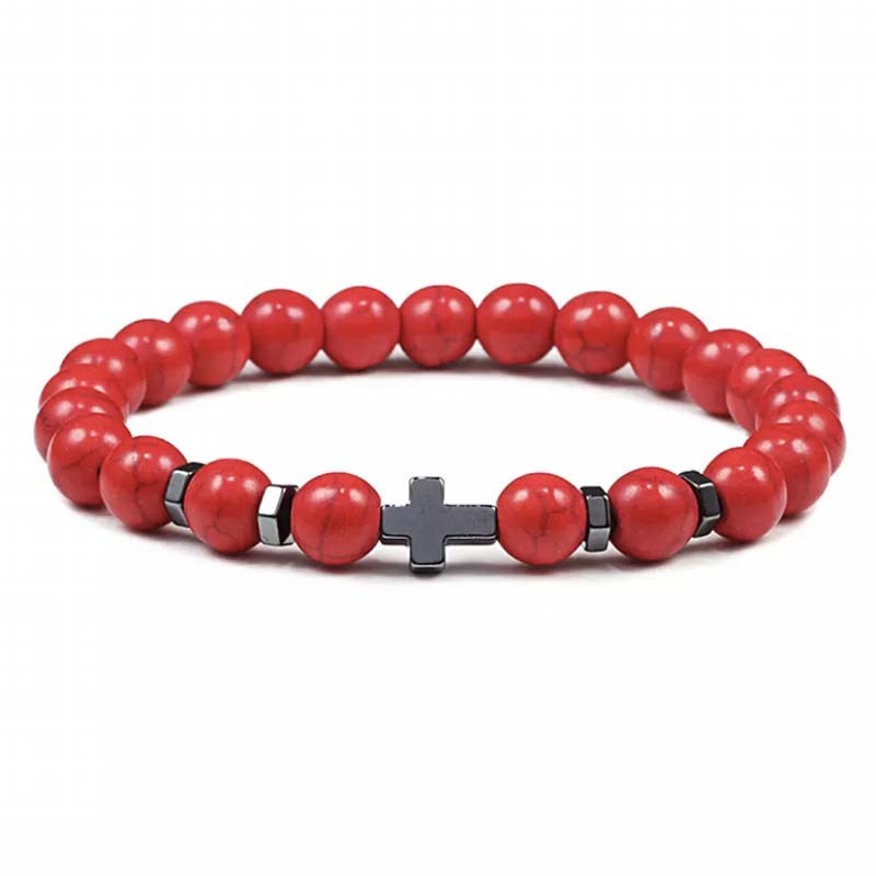Natural Stone Cross Beaded Bracelet