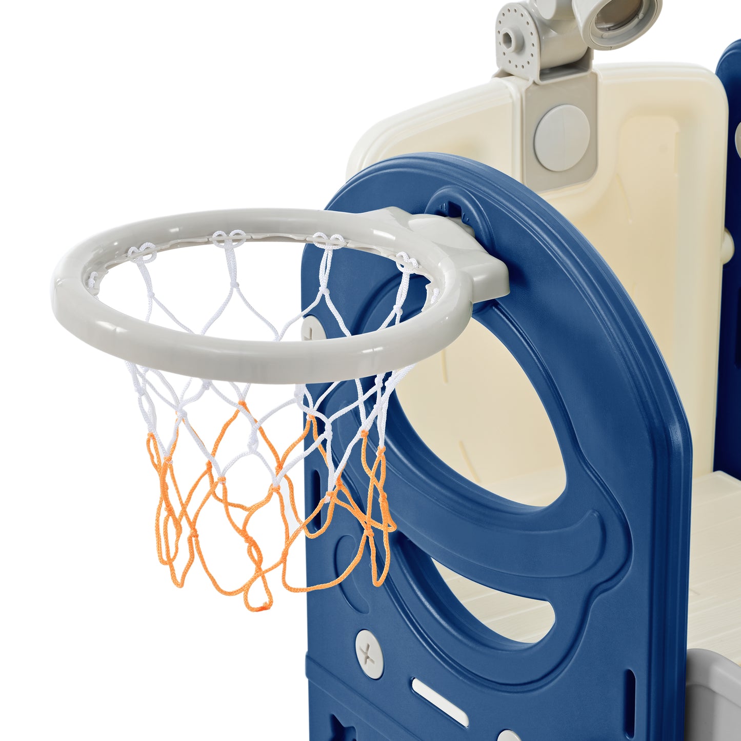 Kinderrutschen-Spielset-Struktur 7 in 1, freistehendes Raumschiff-Set mit Rutsche, Bogentunnel Blau+Grau + HDPE