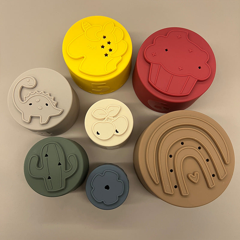 Baby Silicone Stacking Cup Parent-child Interaction Early Education Children Soft Building Blocks Toy