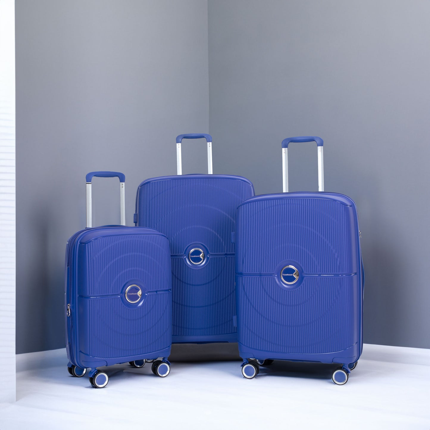 Erweiterbarer Hartschalenkoffer mit Doppel-Spinner-Rädern, PP-Gepäcksets, leicht, langlebig, 3-teiliges Set (20/24/28), Marineblau
