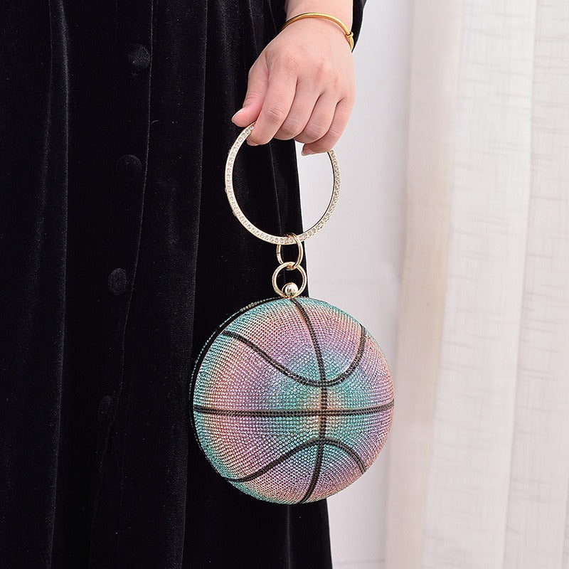 Basketball-Banketttasche, rund, mit Diamanten besetzt, handgehalten, vielseitig, in allmählicher Farbe, Abendkleid, diagonale Straddle-Tasche
