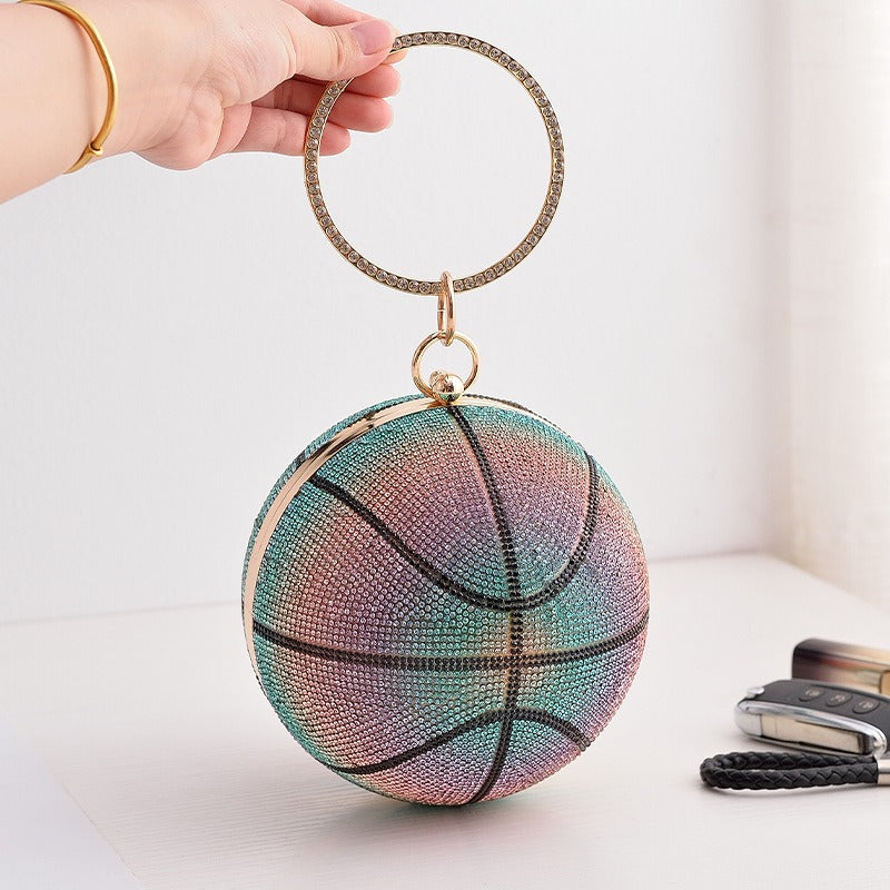Basketball-Banketttasche, rund, mit Diamanten besetzt, handgehalten, vielseitig, in allmählicher Farbe, Abendkleid, diagonale Straddle-Tasche