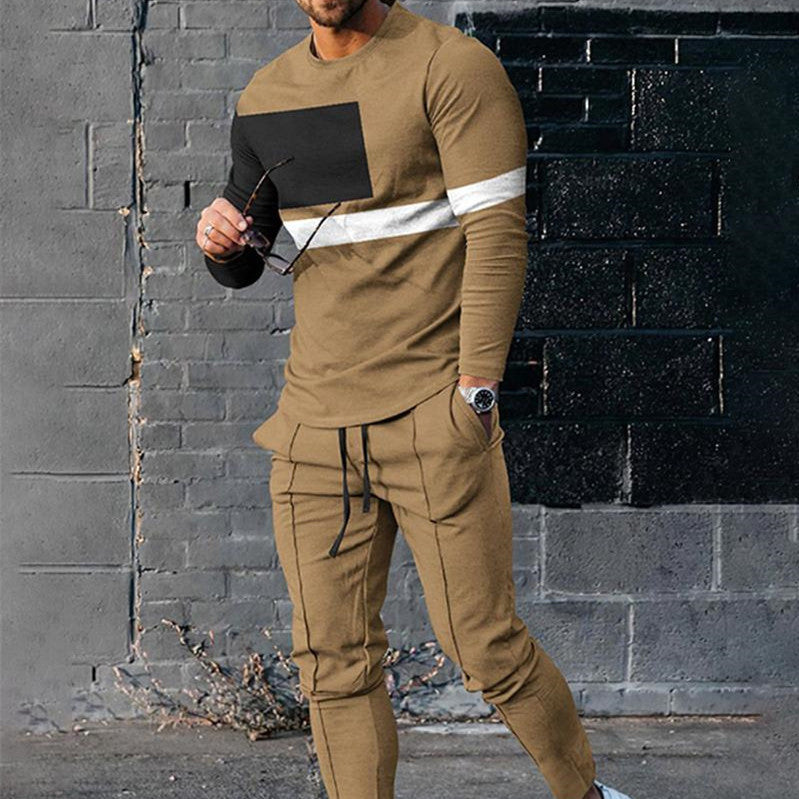 Men's Fashion Casual Round Neck 3D Digital Printing Two-piece Suit