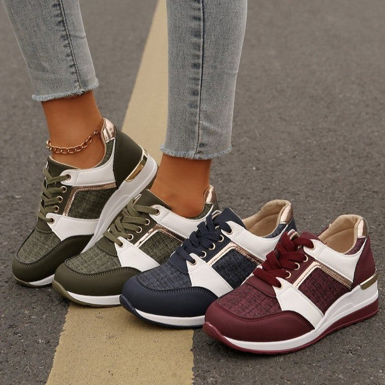 Colorblock-Schnür-Sneakers, modische, lässige Sportschuhe mit dicker Sohle, runde Zehenpartie, Slip-On-Freizeitschuhe für Damen