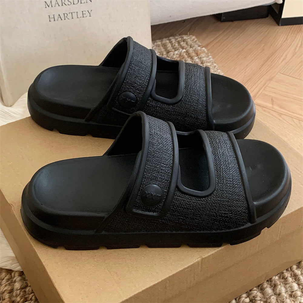 Lässige Hausschuhe mit Doppelriemen, bequeme Plateau-Strandschuhe
