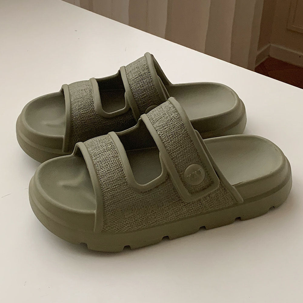 Lässige Hausschuhe mit Doppelriemen, bequeme Plateau-Strandschuhe