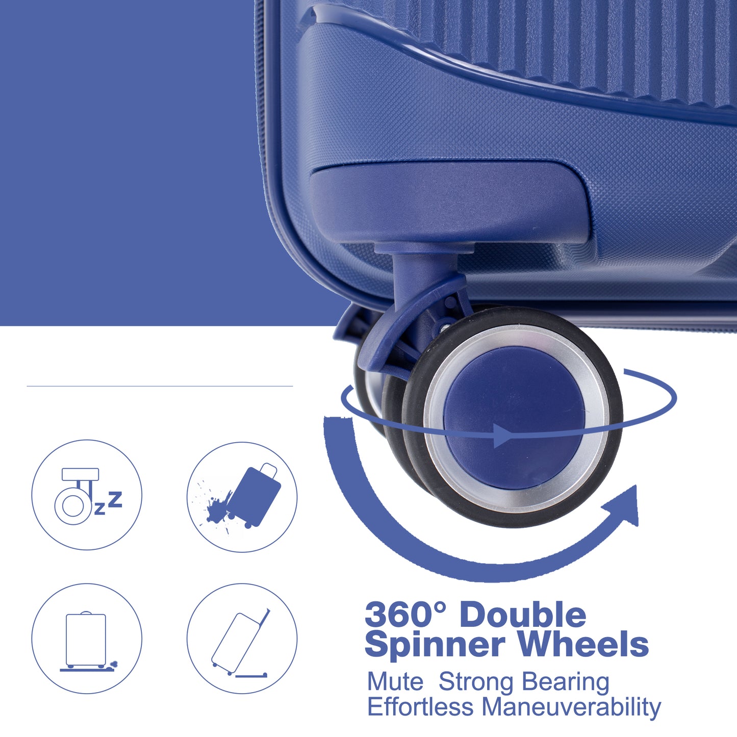 Erweiterbarer Hartschalenkoffer mit Doppel-Spinner-Rädern, PP-Gepäcksets, leicht, langlebig, 3-teiliges Set (20/24/28), Marineblau