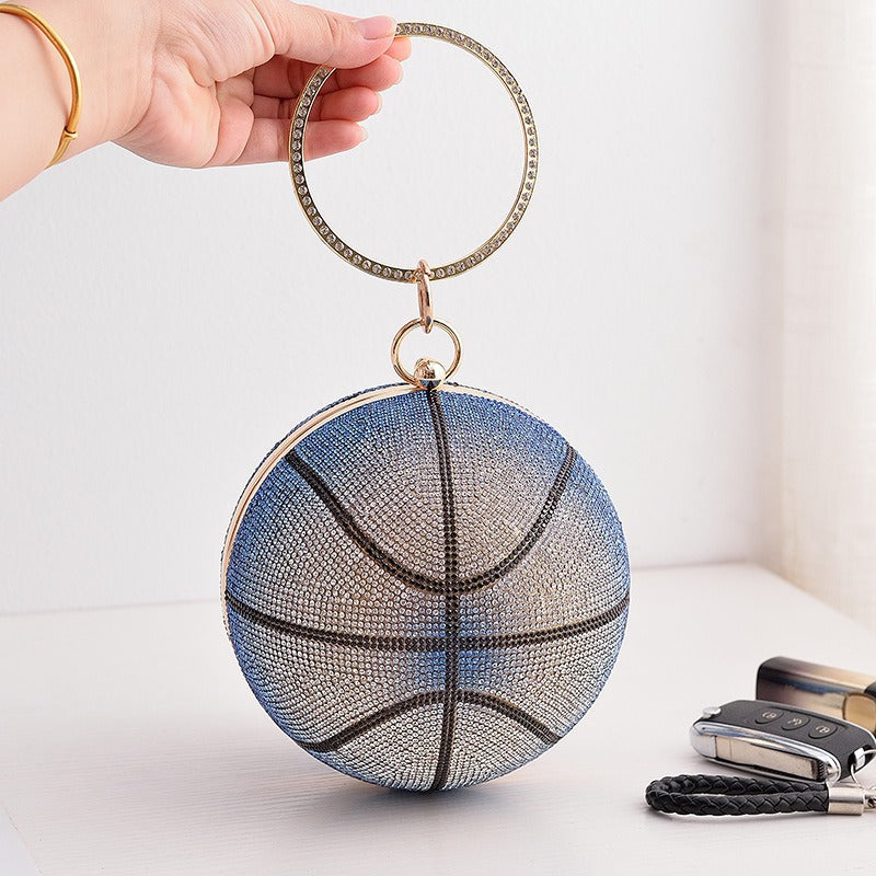 Basketball-Banketttasche, rund, mit Diamanten besetzt, handgehalten, vielseitig, in allmählicher Farbe, Abendkleid, diagonale Straddle-Tasche