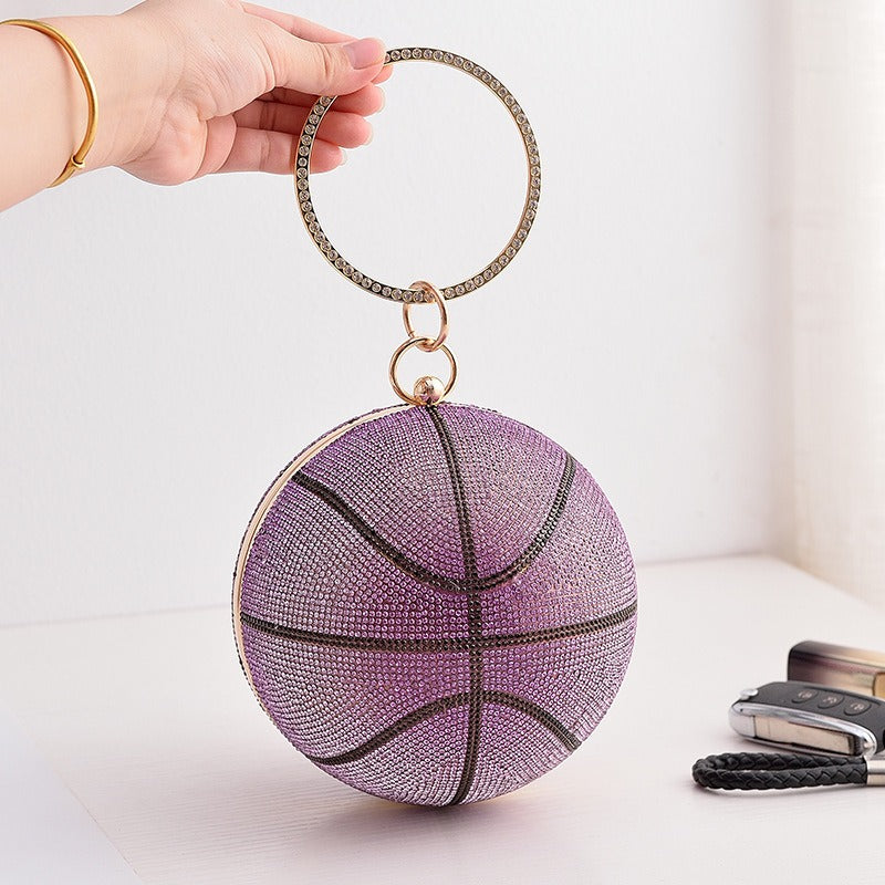 Basketball-Banketttasche, rund, mit Diamanten besetzt, handgehalten, vielseitig, in allmählicher Farbe, Abendkleid, diagonale Straddle-Tasche