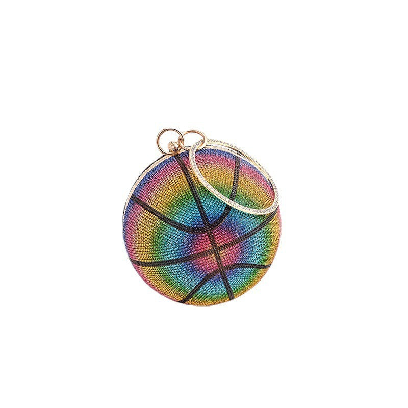 Basketball-Banketttasche, rund, mit Diamanten besetzt, handgehalten, vielseitig, in allmählicher Farbe, Abendkleid, diagonale Straddle-Tasche
