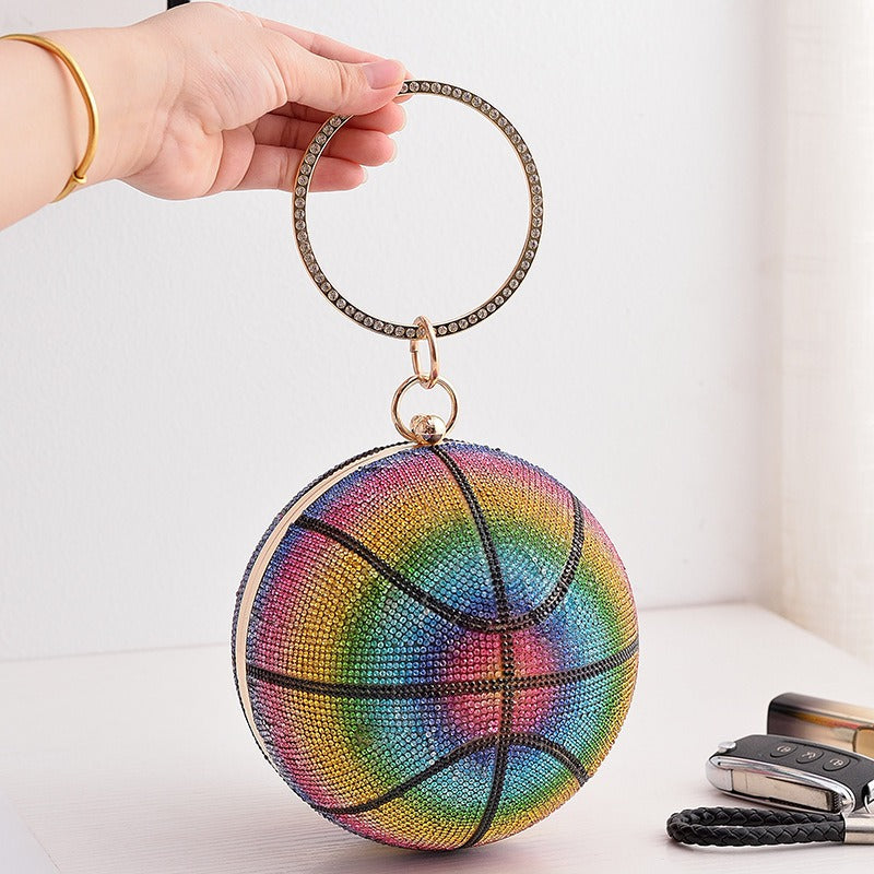 Basketball-Banketttasche, rund, mit Diamanten besetzt, handgehalten, vielseitig, in allmählicher Farbe, Abendkleid, diagonale Straddle-Tasche