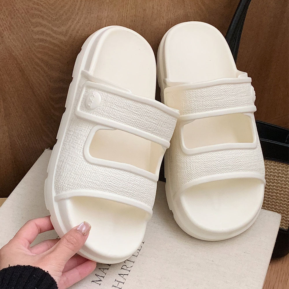 Lässige Hausschuhe mit Doppelriemen, bequeme Plateau-Strandschuhe