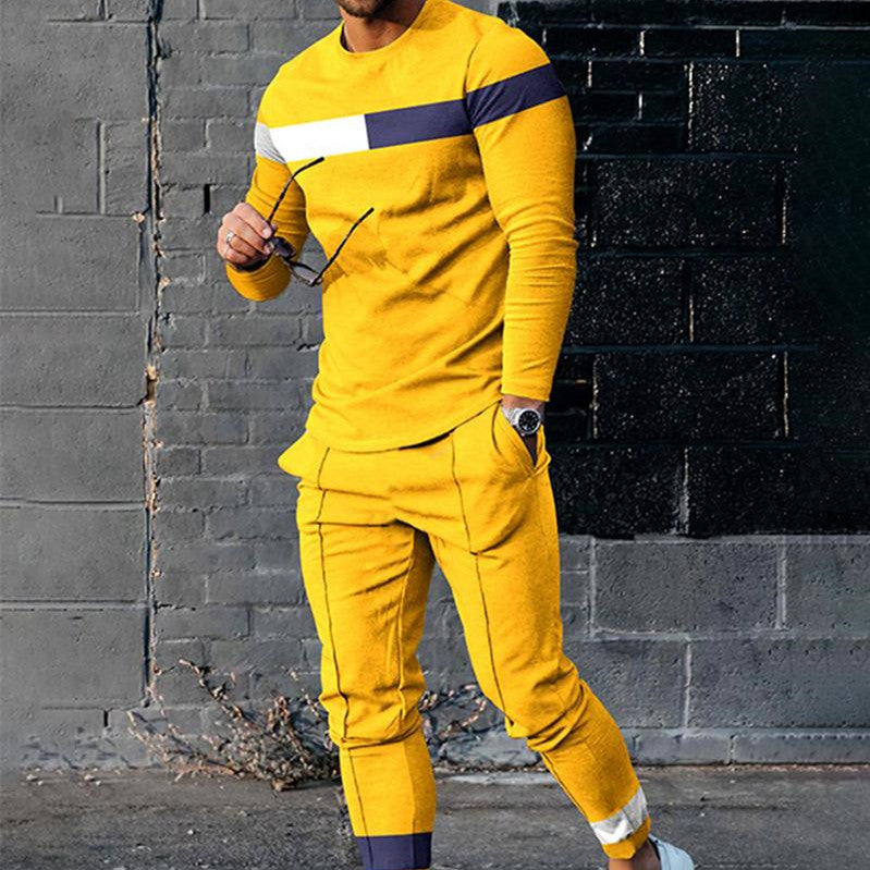 Men's Fashion Casual Round Neck 3D Digital Printing Two-piece Suit