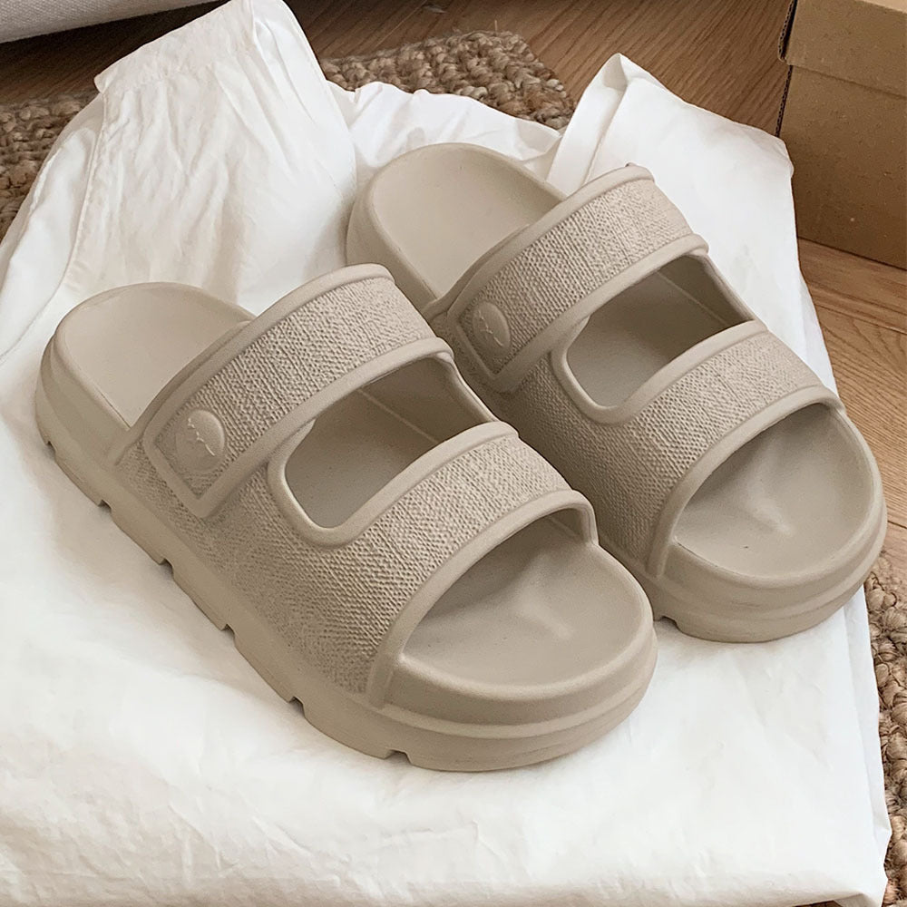 Lässige Hausschuhe mit Doppelriemen, bequeme Plateau-Strandschuhe