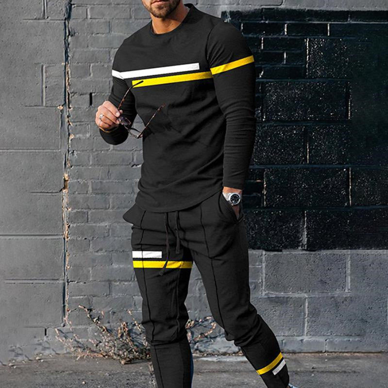 Men's Fashion Casual Round Neck 3D Digital Printing Two-piece Suit