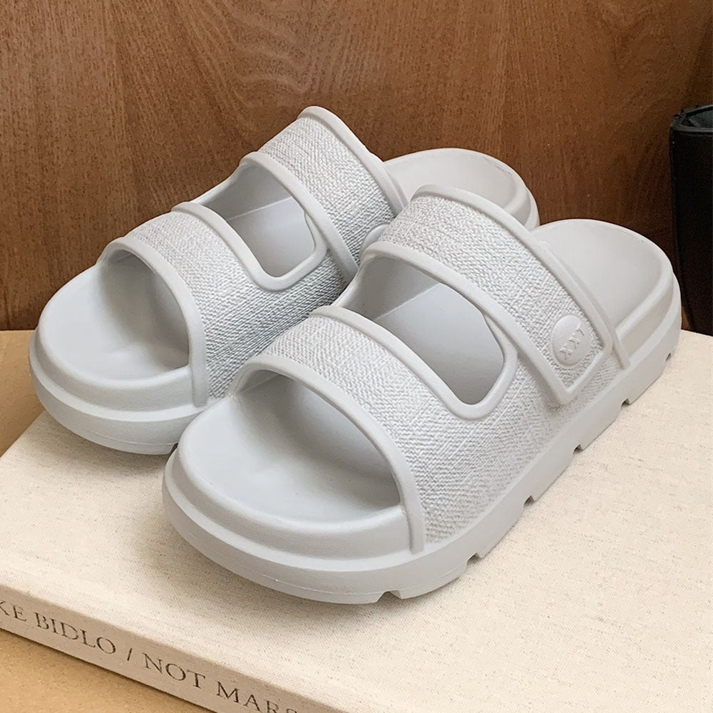 Lässige Hausschuhe mit Doppelriemen, bequeme Plateau-Strandschuhe