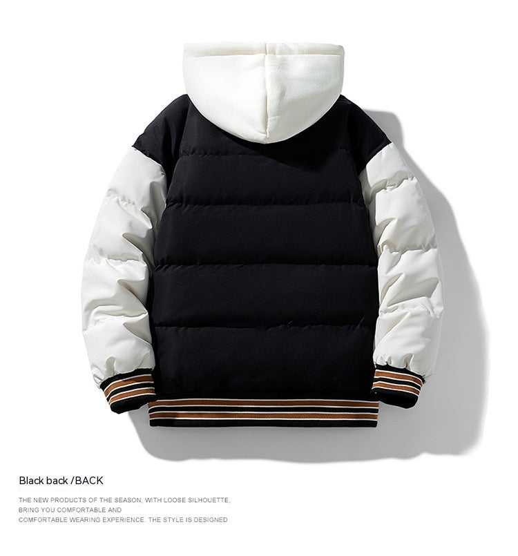 Thickened Down Cotton Jacket With Hood And Two Fake Pieces