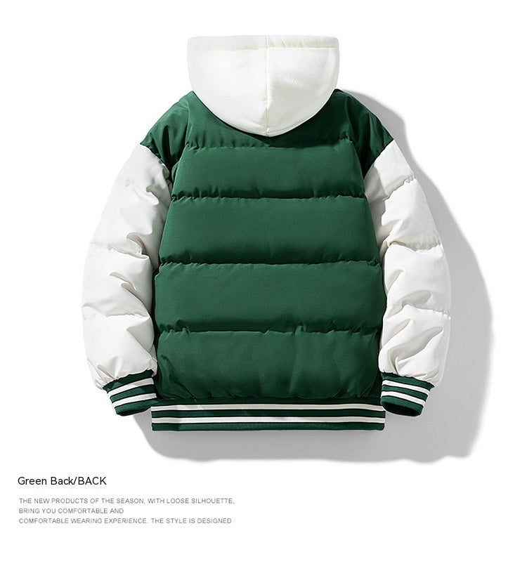 Thickened Down Cotton Jacket With Hood And Two Fake Pieces