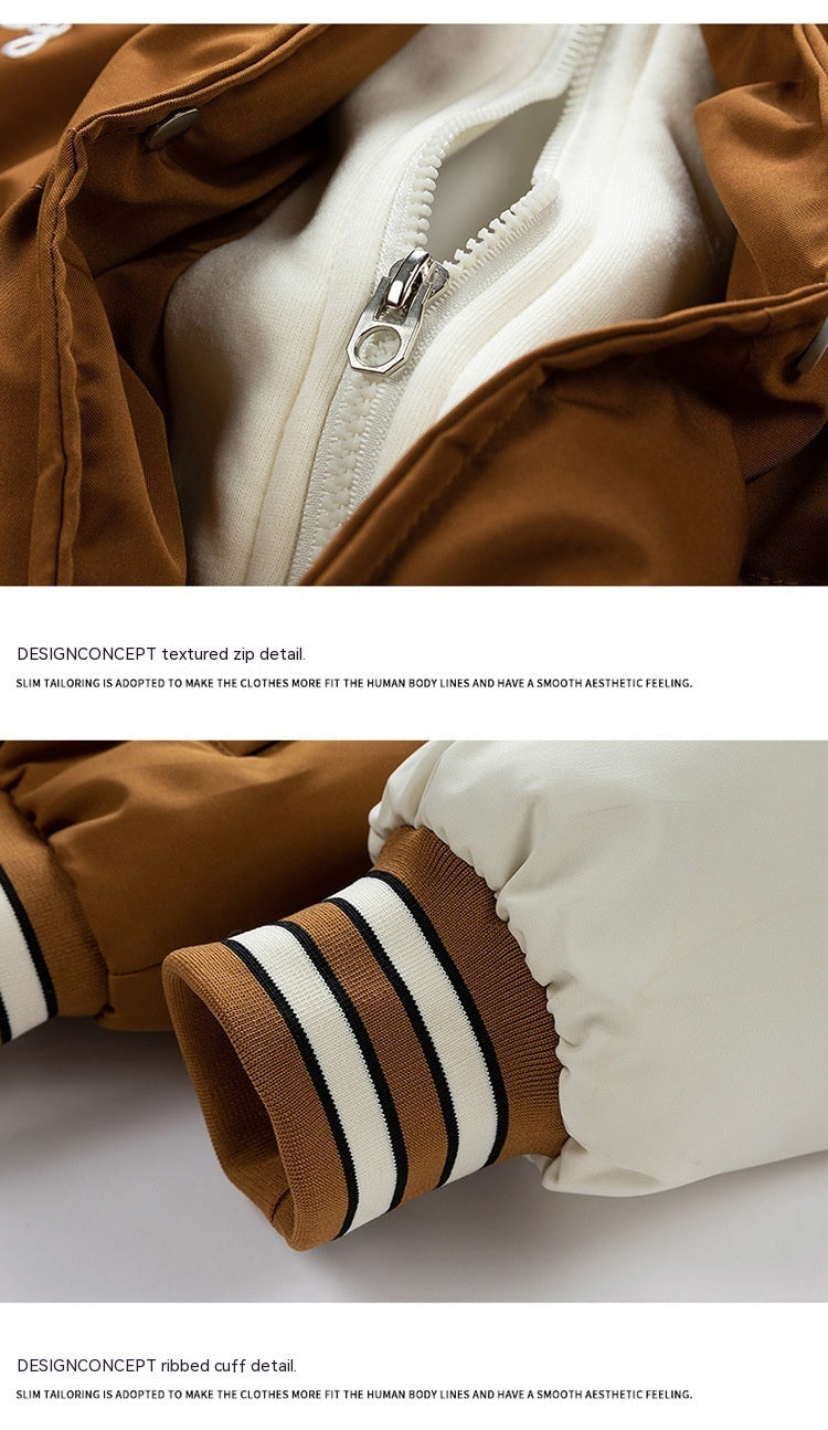 Thickened Down Cotton Jacket With Hood And Two Fake Pieces
