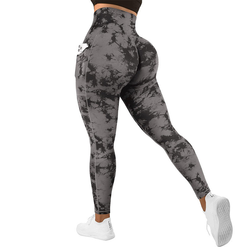 Women's Yoga Sports Patchwork Pocket Tie-dye Leggings