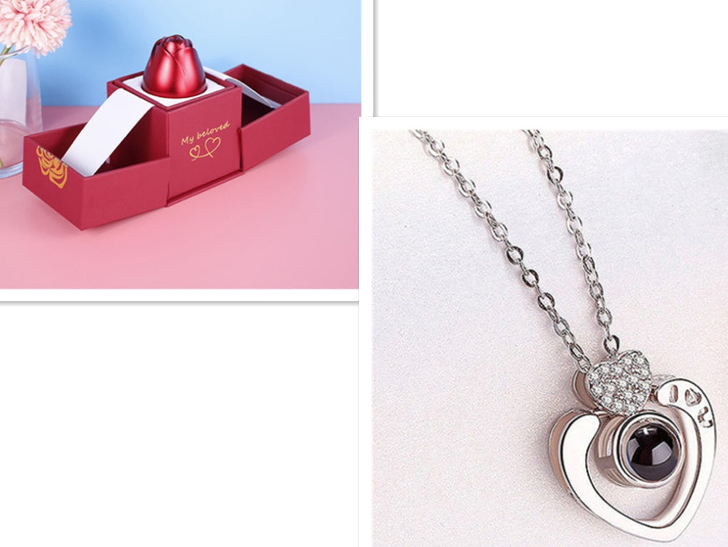 Heiße Valentinstagsgeschenke Metall Rose Schmuck Geschenkbox Halskette für Hochzeit Freundin Halskette Geschenke