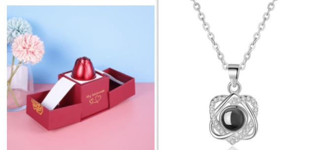 Heiße Valentinstagsgeschenke Metall Rose Schmuck Geschenkbox Halskette für Hochzeit Freundin Halskette Geschenke