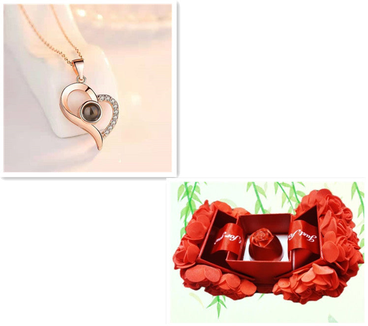 Heiße Valentinstagsgeschenke Metall Rose Schmuck Geschenkbox Halskette für Hochzeit Freundin Halskette Geschenke