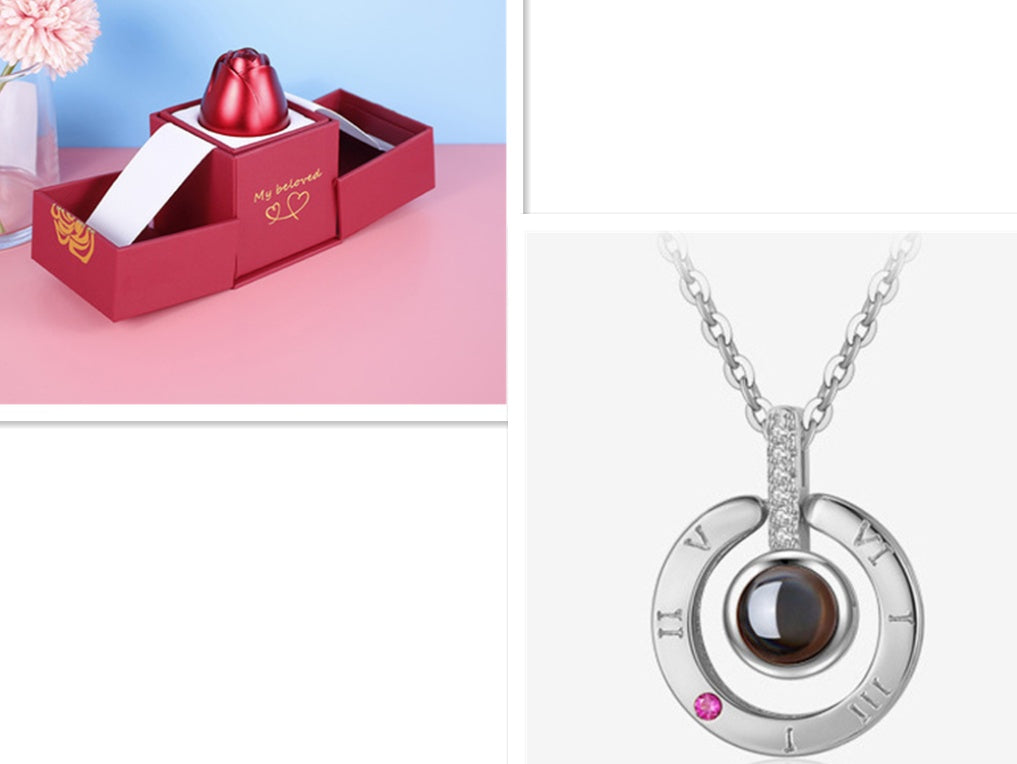 Heiße Valentinstagsgeschenke Metall Rose Schmuck Geschenkbox Halskette für Hochzeit Freundin Halskette Geschenke