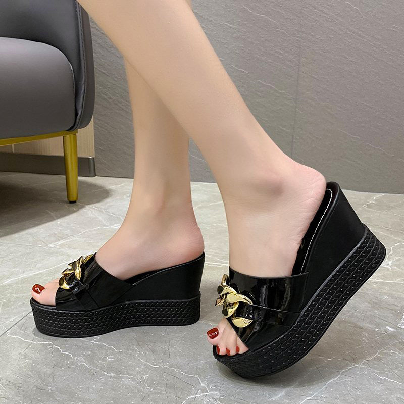 New Style Muffin Bottom Inner Heightening Sandals Hollow Fish Mouth