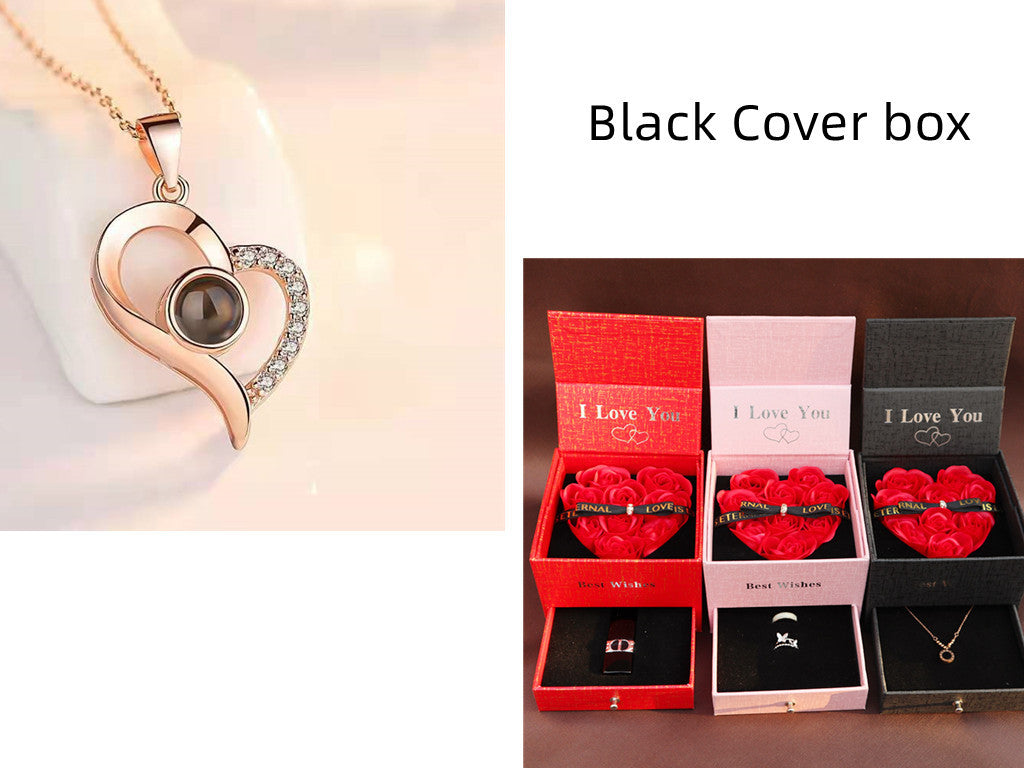 Heiße Valentinstagsgeschenke Metall Rose Schmuck Geschenkbox Halskette für Hochzeit Freundin Halskette Geschenke