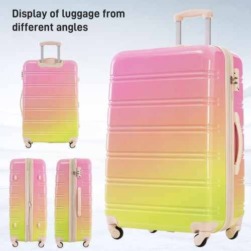 Hardshell Luggage Sets 3 Piece Gradient Color Expandable Suitcase With Spinner Wheels And TSA Lock Lightweight 20 24 28 Available,Pink Green