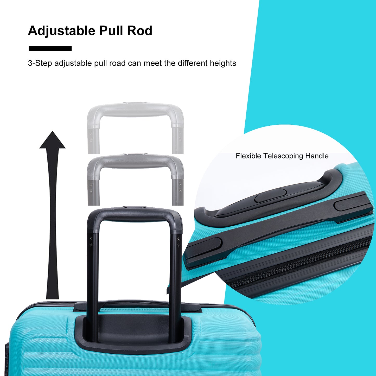 3 Piece Luggage Sets ABS Lightweight Suitcase with Two Hooks, Spinner Wheels, TSA Lock, (20/24/28) Turquoise