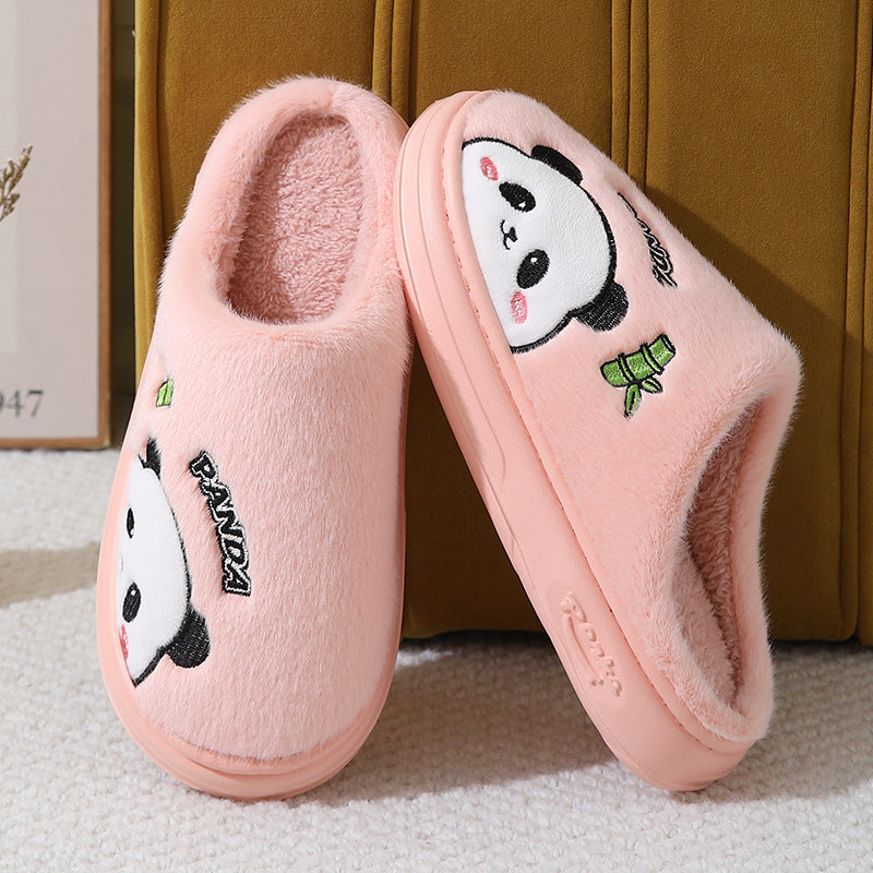 Cute Cartoon Panda Slippers Home Winter Warm Thick-soled Floor Bedroom Slipper Couples House Shoes