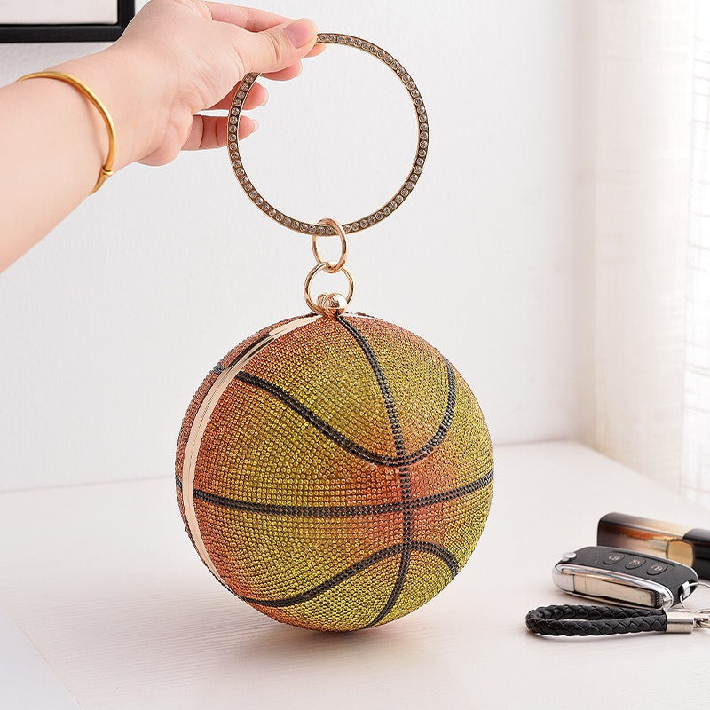 Basketball Banquet Bag Round Full Diamond Handheld Banquet Bag Versatile Gradual Color Evening Dress Diagonal Straddle Bag