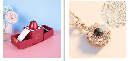 Heiße Valentinstagsgeschenke Metall Rose Schmuck Geschenkbox Halskette für Hochzeit Freundin Halskette Geschenke