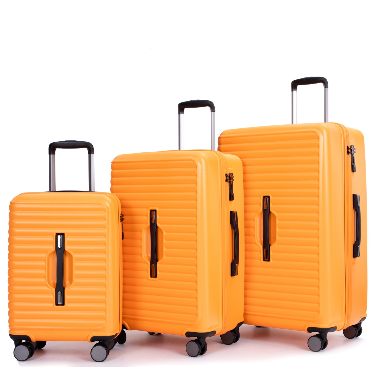 3 Piece Luggage Sets PC+ABS Lightweight Suitcase with Two Hooks, 360° Double Spinner Wheels, TSA Lock, (20/24/28) Orange