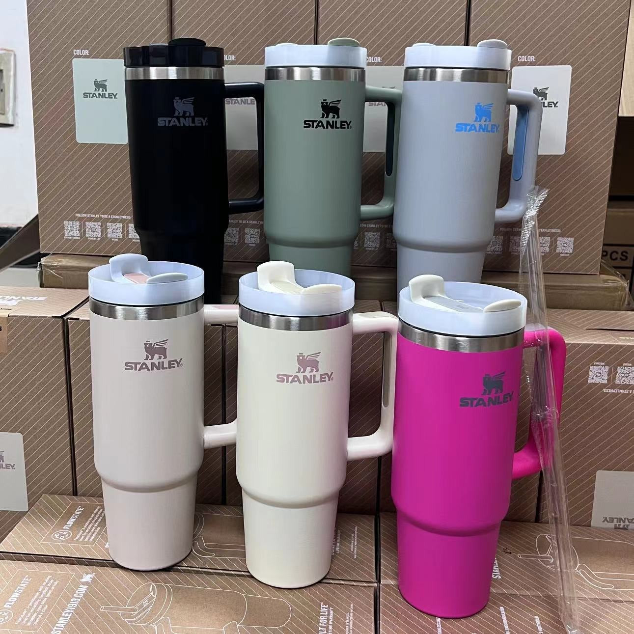 Stanley Tumbler with Handle Straw Lid Stainless Steel 30oz  Vacuum Insulated Car Mug Double Wall Thermal Iced Travel Cup