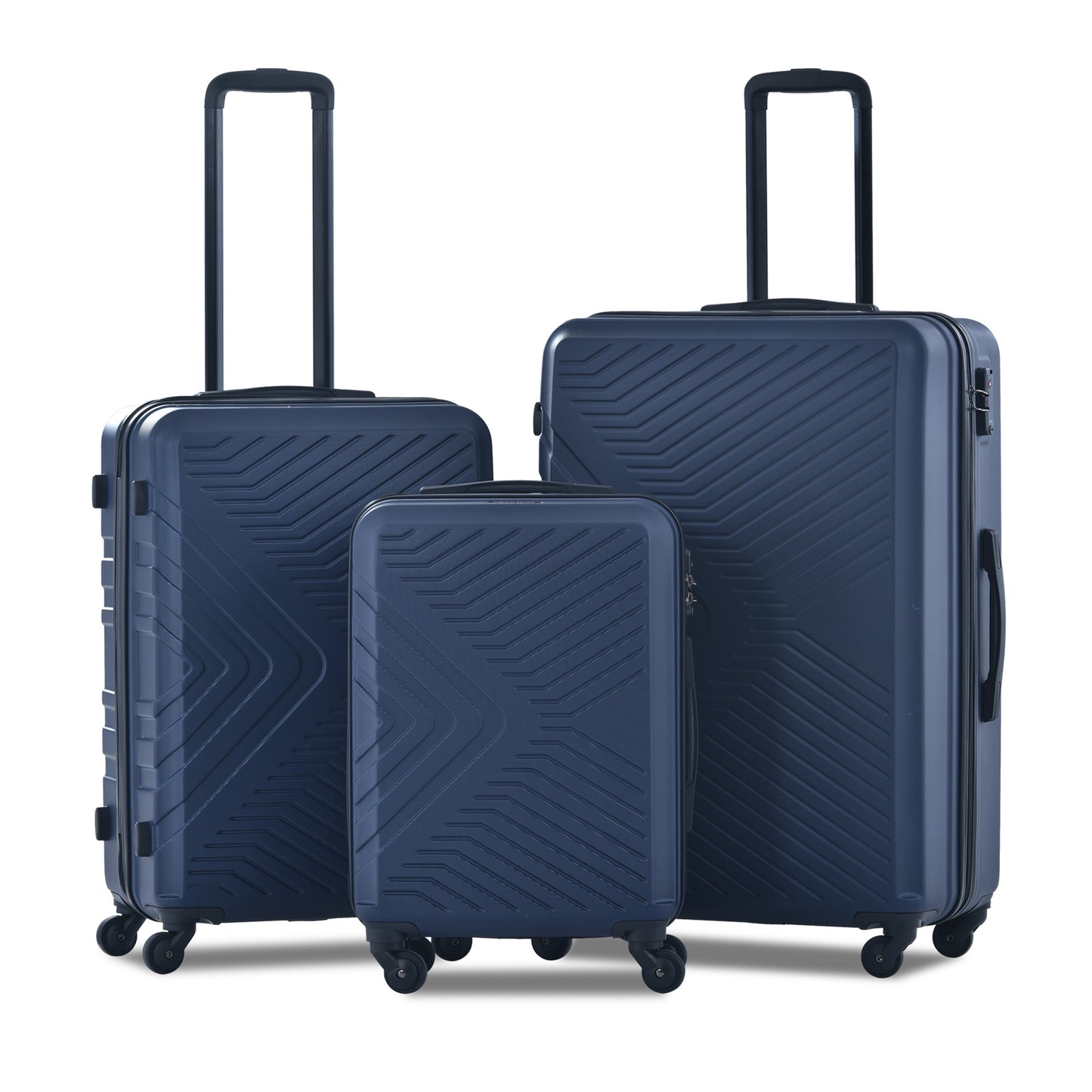 3 Piece Luggage Sets ABS Lightweight Suitcase with Two Hooks, Spinner Wheels, TSA Lock, (20/24/28) Navy