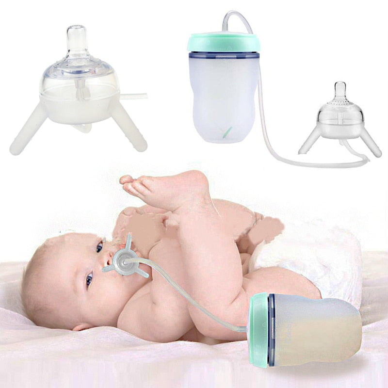 250ml Baby Bottle Kids Cup Silicone Sippy Children Training Cute Baby Drinking Water Straw Feeding Bottle Hands-free Bottle