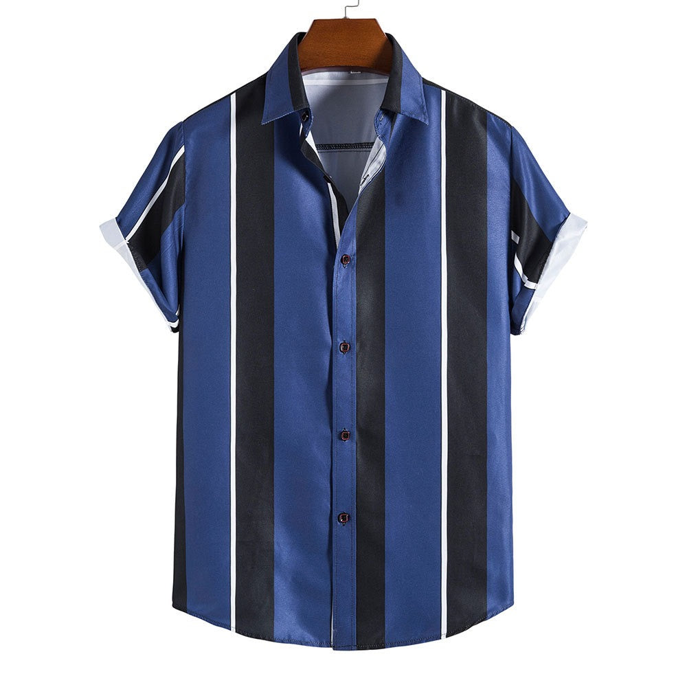 Summer men's striped short sleeved shirt Hawaiian shirt for men