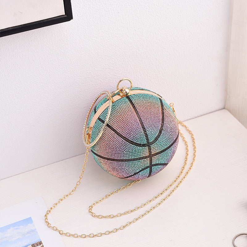 Basketball Banquet Bag Round Full Diamond Handheld Banquet Bag Versatile Gradual Color Evening Dress Diagonal Straddle Bag