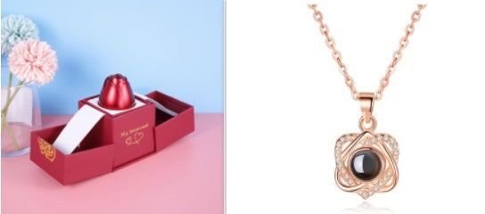 Heiße Valentinstagsgeschenke Metall Rose Schmuck Geschenkbox Halskette für Hochzeit Freundin Halskette Geschenke