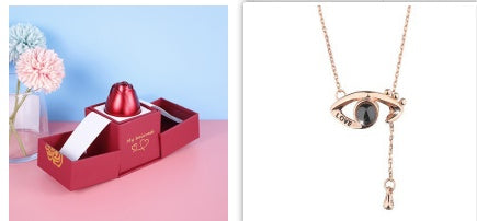 Heiße Valentinstagsgeschenke Metall Rose Schmuck Geschenkbox Halskette für Hochzeit Freundin Halskette Geschenke