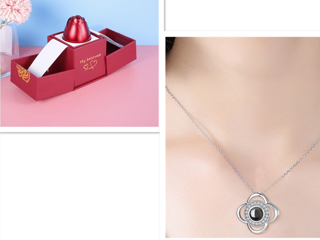 Heiße Valentinstagsgeschenke Metall Rose Schmuck Geschenkbox Halskette für Hochzeit Freundin Halskette Geschenke