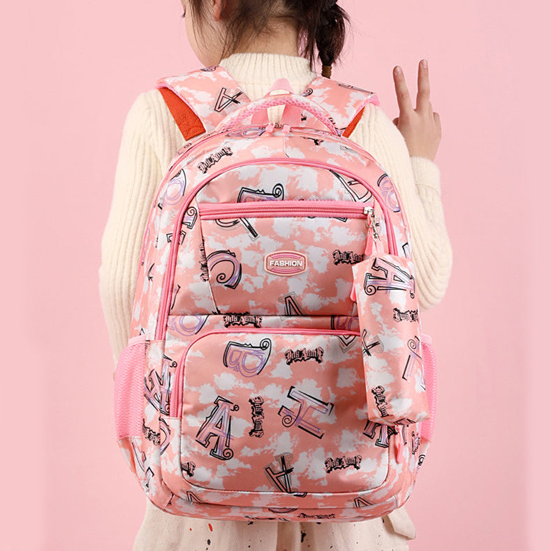 Print Backpack With Pencil Case Fsahion Sweet Primary School Students Schoolbag For Girls Boys