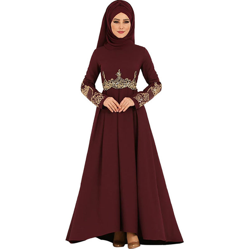 Muslim Embroidered High Waist Ethnic Elegant Graceful Slim Dress