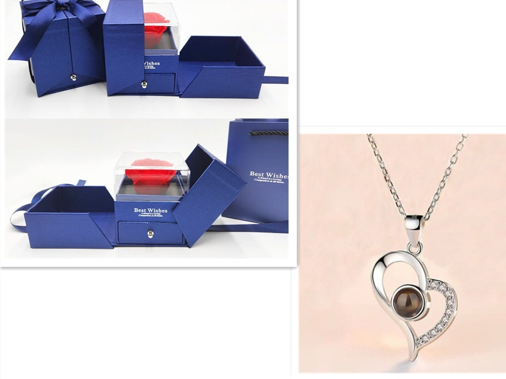 Heiße Valentinstagsgeschenke Metall Rose Schmuck Geschenkbox Halskette für Hochzeit Freundin Halskette Geschenke