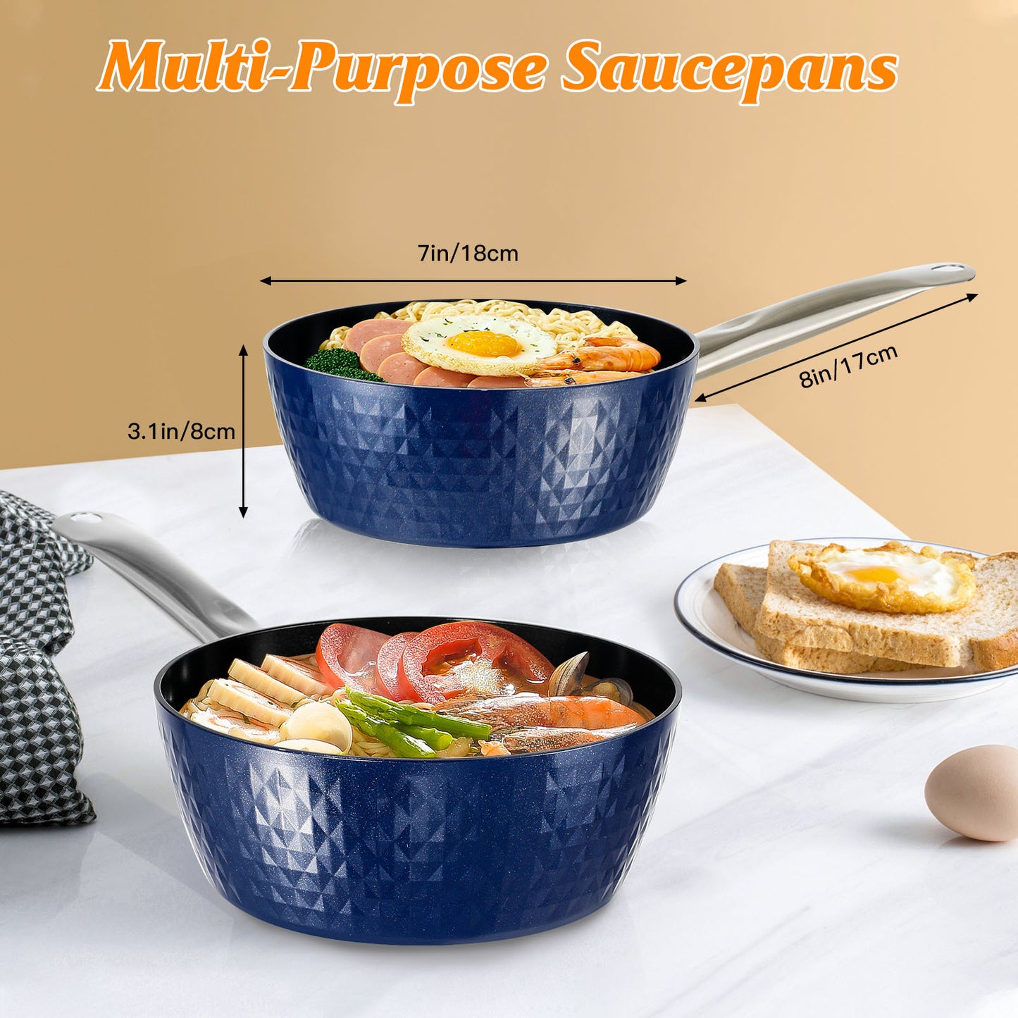 Rainbean Multi-Purpose Non-Stick Saucepan, 18cm & 17cm Set - Triple Layer Composite Base with Stainless Steel Handle, Compatible with All Stovetops Including Induction, PFOA-Free, Ideal for Sauces & Simmering